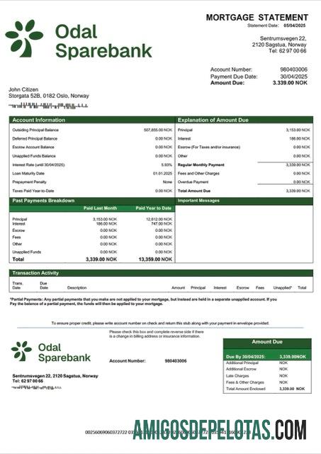 em branco Noruega Odal Sparebank Declaração de hipoteca Word e modelo PDF